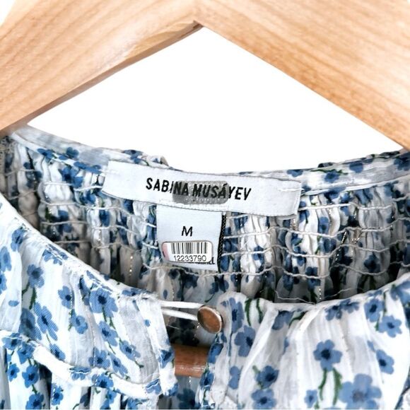 Sabina Musayev Blue Print Gwen Maxi Blue Floral with Gold Threading, Size Medium - Picture 6 of 13